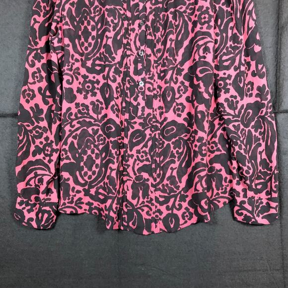 Ann Taylor  LOFT Womens Blouse Maroon Black Floral Long Sleeve Sheer Large - Picture 5 of 11